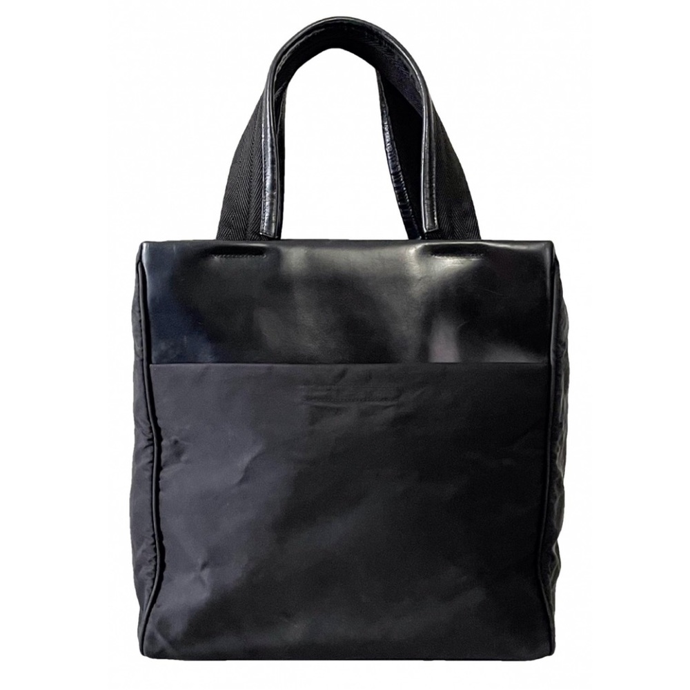 Prada black Tessuto nylon Spazzolato leather vintage tote bag